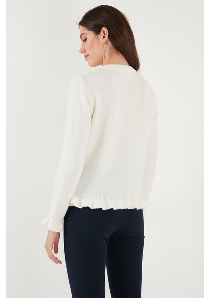 Premium Pile Detaylı Regular Fit Yuvarlak Yaka Triko Hırka Bayan Hırka 680HI00038