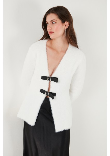 Premium Regular Fit V Yaka Çift Kemerli Peluş Hırka Bayan Hırka 680HI00112 fiyatları