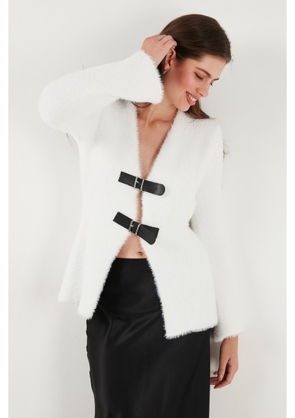 Premium Regular Fit V Yaka Çift Kemerli Peluş Hırka Bayan Hırka 680HI00112 fırsatları