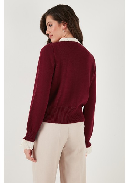 Premium Dantelli Bağlamalı Yaka Regular Fit Düğmeli Triko Hırka Bayan Hırka 680HI00251