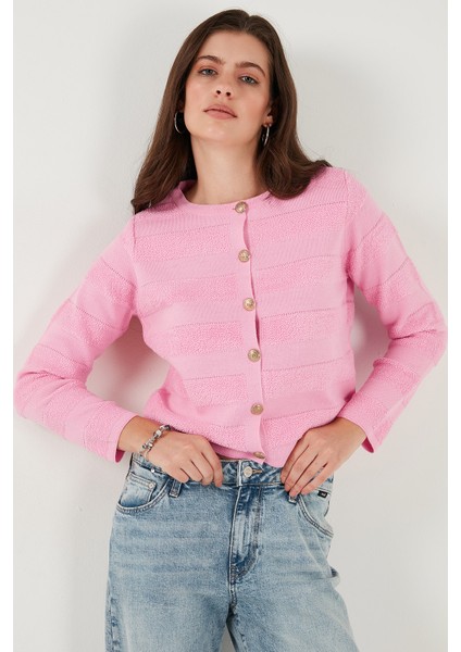 Premium Regular Fit Bisiklet Yaka Düğmeli Dokulu Triko Hırka Bayan Hırka 680HI00337 modelleri