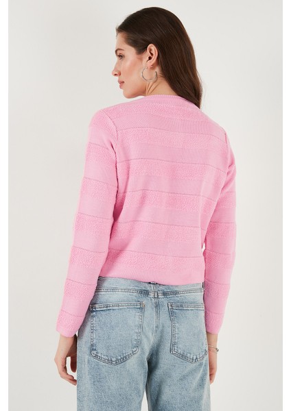 Premium Regular Fit Bisiklet Yaka Düğmeli Dokulu Triko Hırka Bayan Hırka 680HI00337