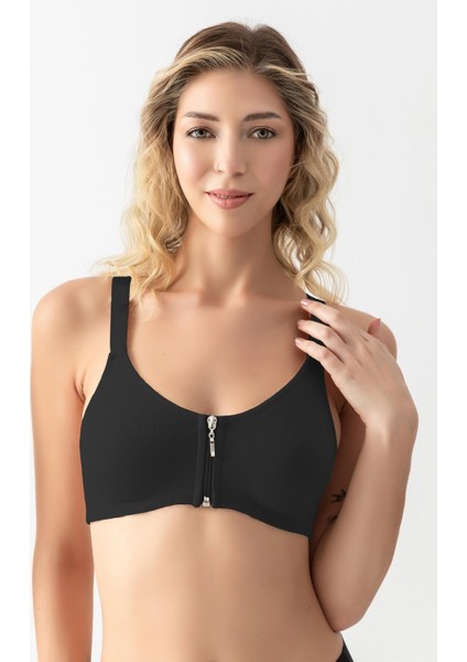 - Fermuarlı Pamuklu Sporcu Sütyeni Siyah (MGP1061)