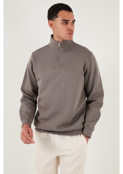 Pamuklu Regular Fit Yarım Fermuarlı Dik Yaka Sweat Erkek Sweat 59052592 indirimleri