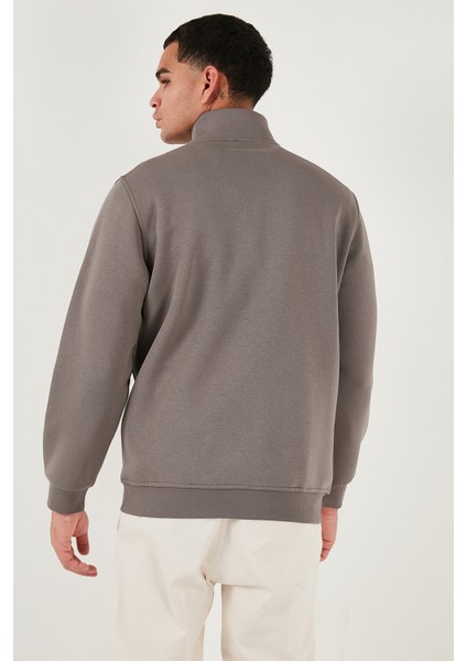 Pamuklu Regular Fit Yarım Fermuarlı Dik Yaka Sweat Erkek Sweat 59052592