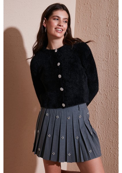 Fitted Fit Bisiklet Yaka Yumuşak Dokulu Crop Hırka Bayan Hırka 4615559