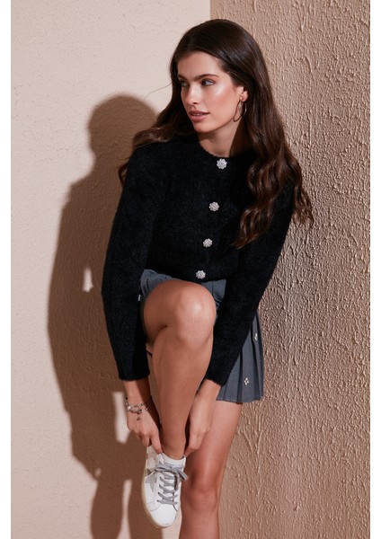 Fitted Fit Bisiklet Yaka Yumuşak Dokulu Crop Hırka Bayan Hırka 4615559 fiyatları