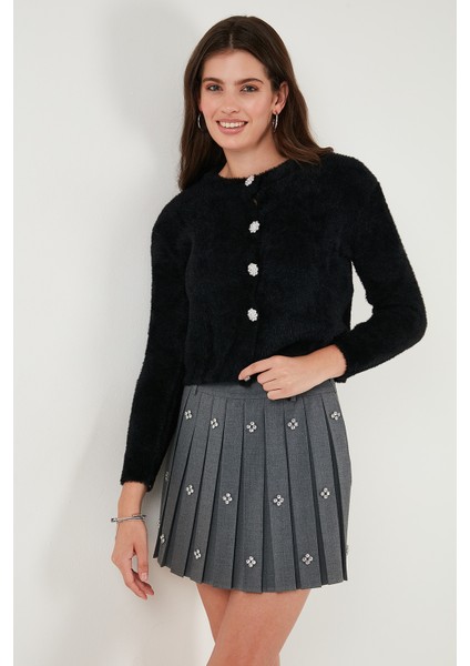 Fitted Fit Bisiklet Yaka Yumuşak Dokulu Crop Hırka Bayan Hırka 4615559 modelleri