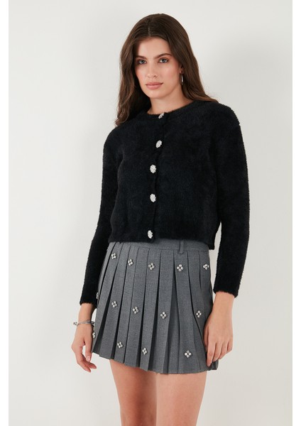 Fitted Fit Bisiklet Yaka Yumuşak Dokulu Crop Hırka Bayan Hırka 4615559 indirimleri