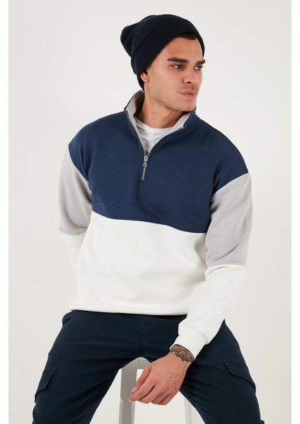 Renk Bloklu Regular Fit Yarım Fermuarlı Dik Yaka Sweat Erkek Sweat 5905719