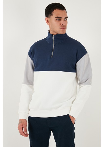 Renk Bloklu Regular Fit Yarım Fermuarlı Dik Yaka Sweat Erkek Sweat 5905719 modelleri