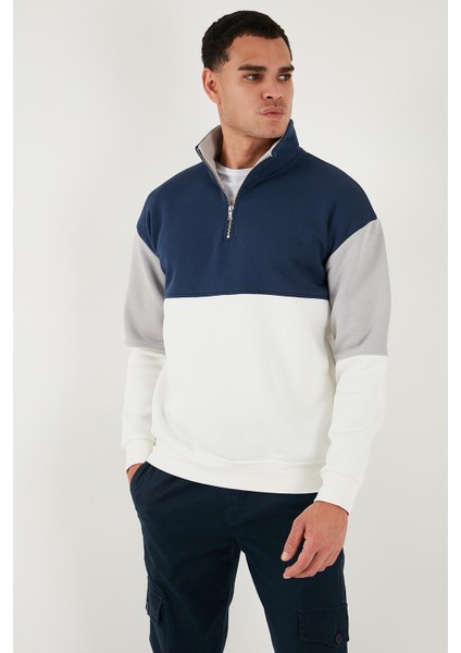 Renk Bloklu Regular Fit Yarım Fermuarlı Dik Yaka Sweat Erkek Sweat 5905719 indirimleri