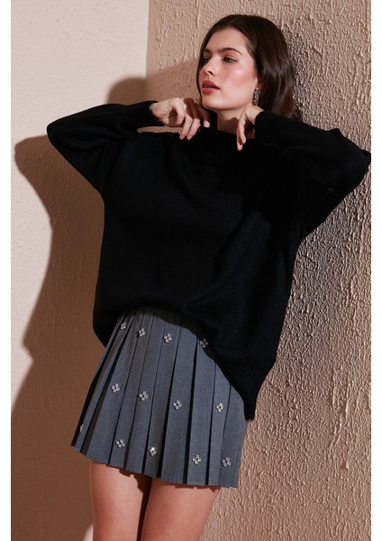 Premium Oversize Fit Balıkçı Yaka Yumuşak Dokulu Triko Kazak Bayan Kazak 680KZ00469