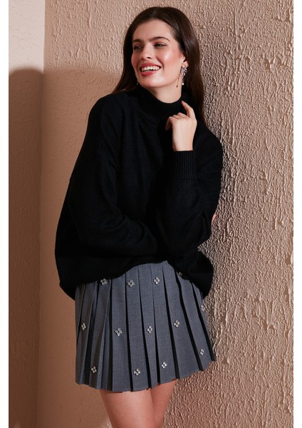 Premium Oversize Fit Balıkçı Yaka Yumuşak Dokulu Triko Kazak Bayan Kazak 680KZ00469 fiyatları