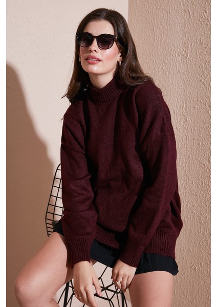 Premium Oversize Fit Balıkçı Yaka Yumuşak Dokulu Triko Kazak Bayan Kazak 680KZ00469 fiyatları