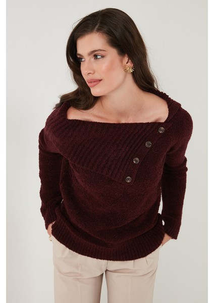 Premium Regular Fit Kayık Yaka Düğme Detaylı Kazak Bayan Kazak 680KZ002563 indirimleri