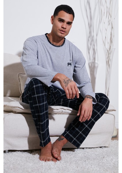 Pamuklu Regular Fit Bisiklet Yaka Ekoseli Pijama Takımı Erkek Pijama Takımı 6574001 fiyatları