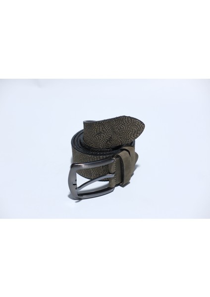 %100 Deri 4 cm Tbk 001 Haki Yeşil Nubuk Desenli