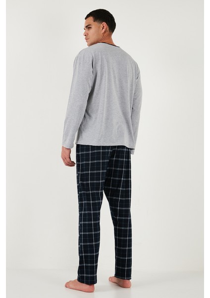 Pamuklu Regular Fit Bisiklet Yaka Ekoseli Pijama Takımı Erkek Pijama Takımı 6574001