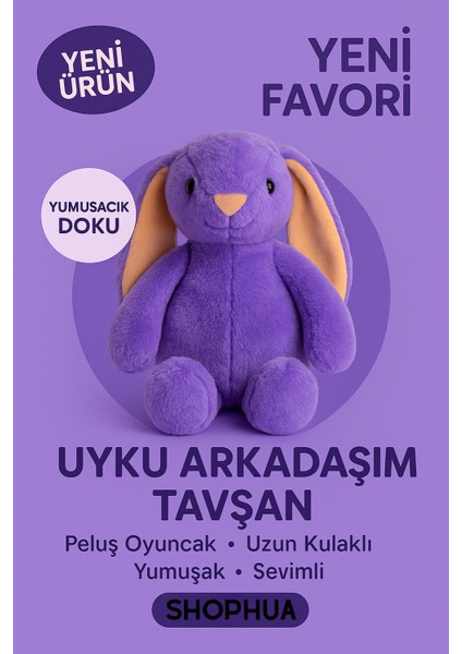 Uzun Kulaklı Yumuşak Tavşan Peluş Oyuncak – Uyku Arkadaşı - Yumuşak, Uzun Kulaklı, Mor fiyatları