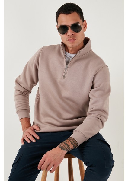 Pamuklu Regular Fit Yarım Fermuarlı Dik Yaka Sweat Erkek Sweat 59052592