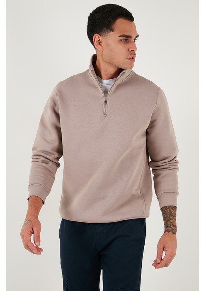 Pamuklu Regular Fit Yarım Fermuarlı Dik Yaka Sweat Erkek Sweat 59052592 modelleri