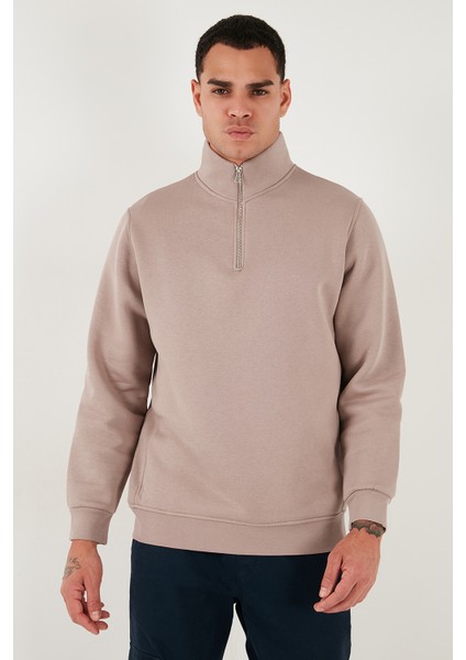 Pamuklu Regular Fit Yarım Fermuarlı Dik Yaka Sweat Erkek Sweat 59052592 fırsatları