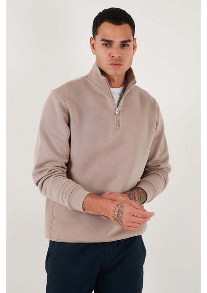 Pamuklu Regular Fit Yarım Fermuarlı Dik Yaka Sweat Erkek Sweat 59052592 indirimleri