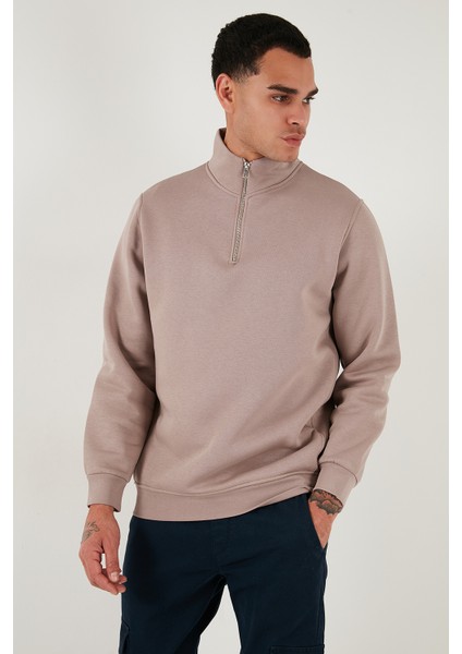 Pamuklu Regular Fit Yarım Fermuarlı Dik Yaka Sweat Erkek Sweat 59052592