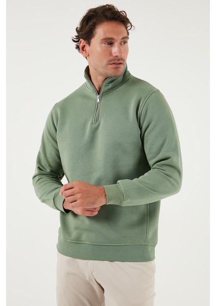 Pamuklu Regular Fit Yarım Fermuarlı Dik Yaka Sweat Erkek Sweat 59052592 fırsatları