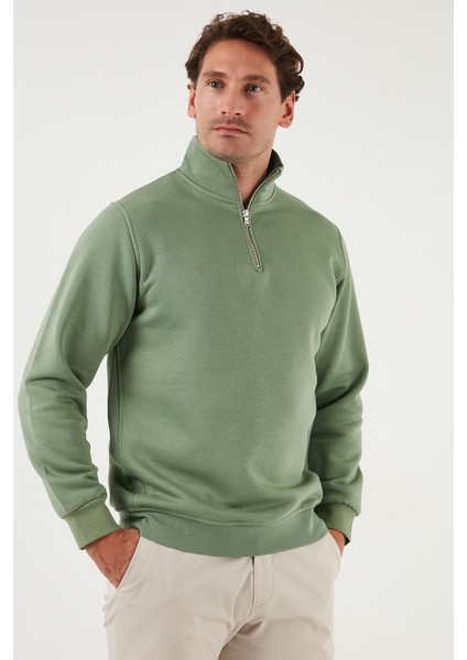 Pamuklu Regular Fit Yarım Fermuarlı Dik Yaka Sweat Erkek Sweat 59052592 indirimleri