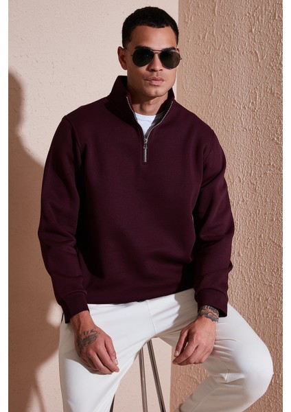 Pamuklu Regular Fit Yarım Fermuarlı Dik Yaka Sweat Erkek Sweat 59052592