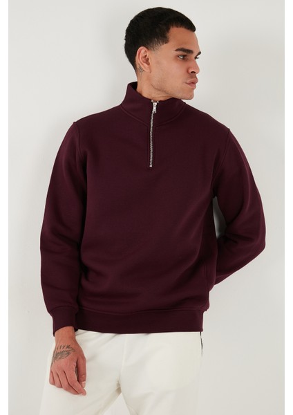 Pamuklu Regular Fit Yarım Fermuarlı Dik Yaka Sweat Erkek Sweat 59052592 fırsatları