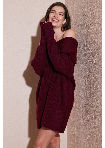 Oversize Fit Kayık Yaka Uzun Kollu Mini Triko Elbise Bayan Elbise 4615218 fiyatları