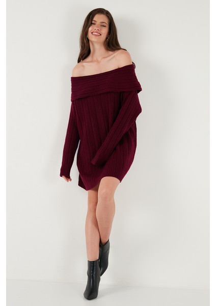 Oversize Fit Kayık Yaka Uzun Kollu Mini Triko Elbise Bayan Elbise 4615218 modelleri
