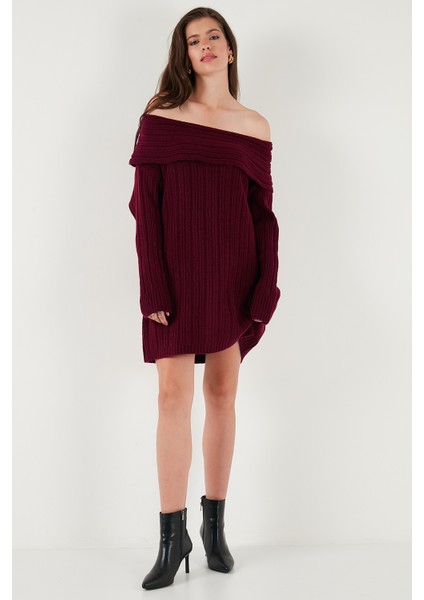 Oversize Fit Kayık Yaka Uzun Kollu Mini Triko Elbise Bayan Elbise 4615218 fırsatları