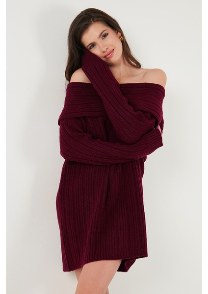 Oversize Fit Kayık Yaka Uzun Kollu Mini Triko Elbise Bayan Elbise 4615218 indirimleri