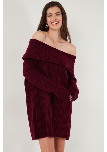 Oversize Fit Kayık Yaka Uzun Kollu Mini Triko Elbise Bayan Elbise 4615218