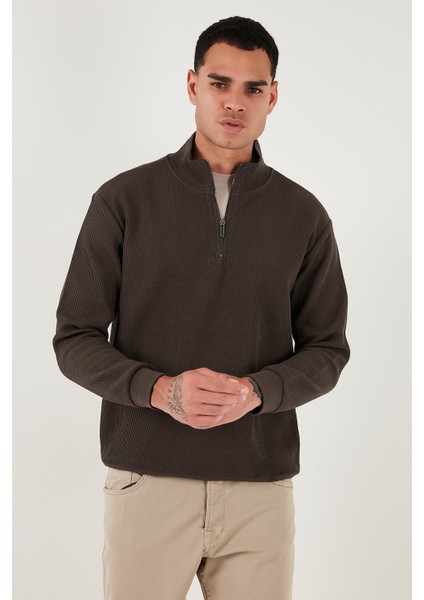 Pamuklu Regular Fit Yarım Fermuarlı Dik Yaka Sweat Erkek Sweat 5905716 modelleri