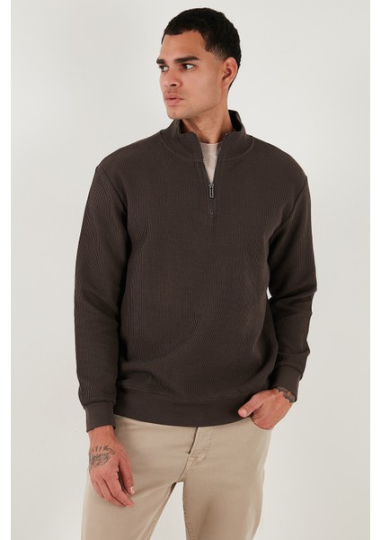 Pamuklu Regular Fit Yarım Fermuarlı Dik Yaka Sweat Erkek Sweat 5905716 indirimleri