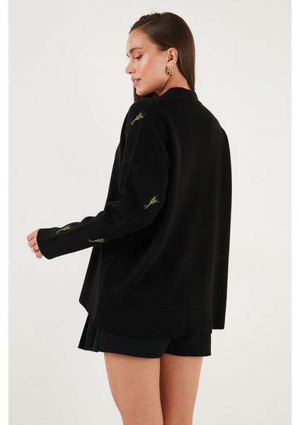 Oversize Fit Desenli V Yaka Triko Hırka Bayan Hırka 4616193