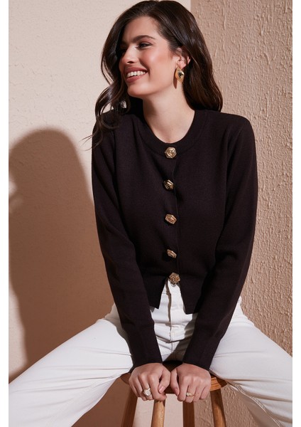 Premium Regular Fit Yuvarlak Yaka Crop Triko Hırka Bayan Hırka 680HI00110