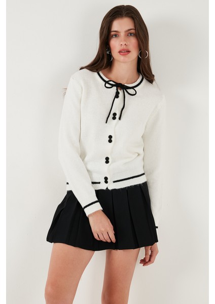 Premium Fitted Fit Bağlamalı Yaka Düğmeli Triko Hırka Bayan Hırka 680HI002408