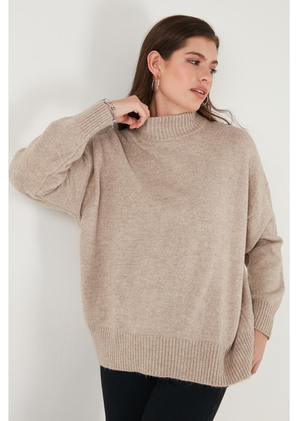 Premium Oversize Fit Balıkçı Yaka Yumuşak Dokulu Triko Kazak Bayan Kazak 680KZ00469 modelleri