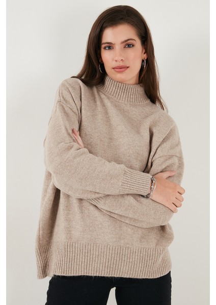 Premium Oversize Fit Balıkçı Yaka Yumuşak Dokulu Triko Kazak Bayan Kazak 680KZ00469