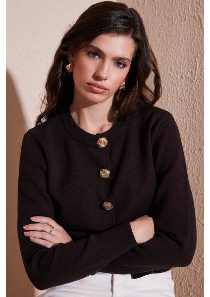 Premium Regular Fit Yuvarlak Yaka Crop Triko Hırka Bayan Hırka 680HI00110 indirimleri