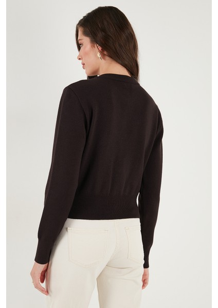 Premium Regular Fit Yuvarlak Yaka Crop Triko Hırka Bayan Hırka 680HI00110