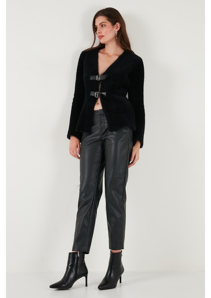 Premium Regular Fit V Yaka Çift Kemerli Peluş Hırka Bayan Hırka 680HI00112 fırsatları