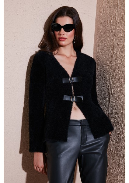 Premium Regular Fit V Yaka Çift Kemerli Peluş Hırka Bayan Hırka 680HI00112 indirimleri