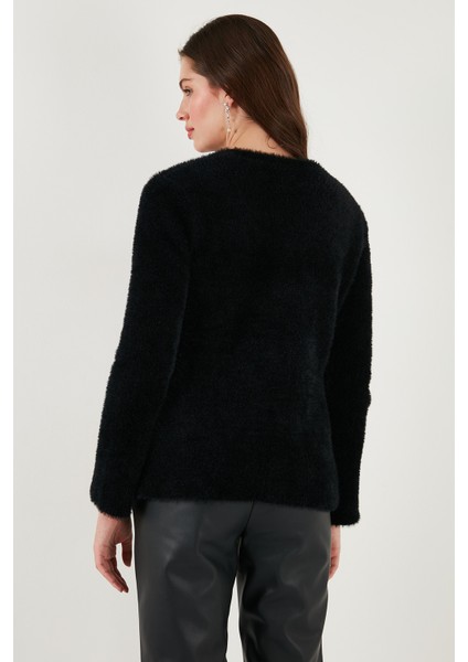 Premium Regular Fit V Yaka Çift Kemerli Peluş Hırka Bayan Hırka 680HI00112